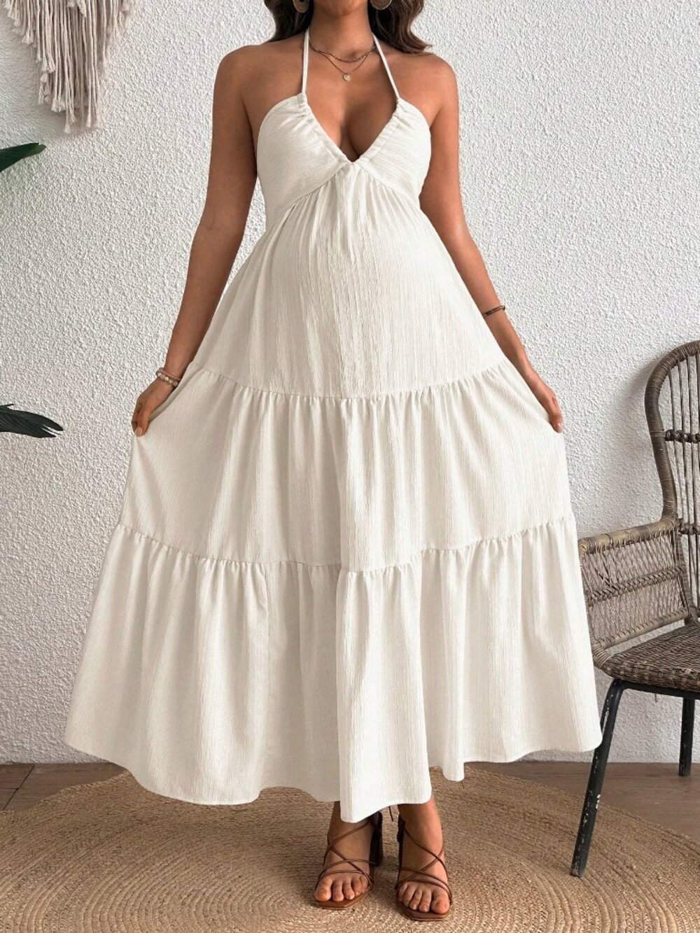 Apricot Boho Women's Backless maternity Maxi Dress - Picture 3 of 5